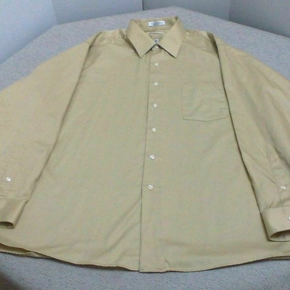 Van Heusen Men's Shirt Casual/Dress Cotton Blend Light Gold Size 17.5 (34-35) XL - Picture 2 of 16
